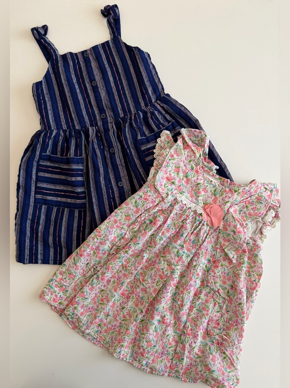 Girls 4T Summer Dress Bundle-Cat & Jack Navy Stripes & Bonnie Jean Floral Ruffle